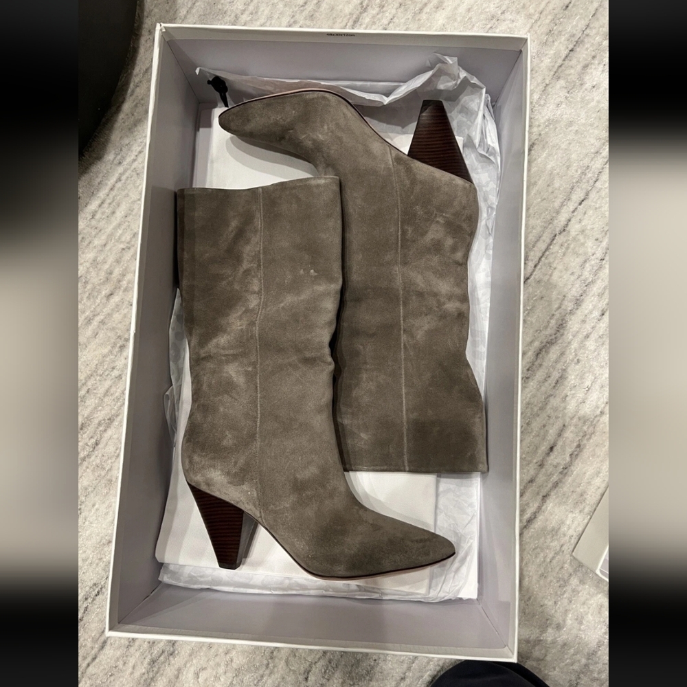 $600 VERONICA BEARD Blondie Slouchy Suede MID Boots TAUPE POINTY CONE 8.5 New